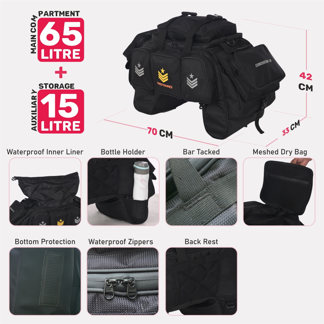MOTARD BlackCat 65 +15 litre motor bike tail bag - Image 6