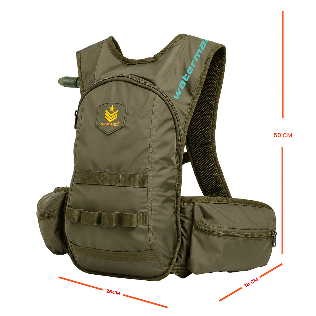Motard Waterman H20 Hydration Tactical Backpack Olive Green with 3L Hydration Bladder - Image 4