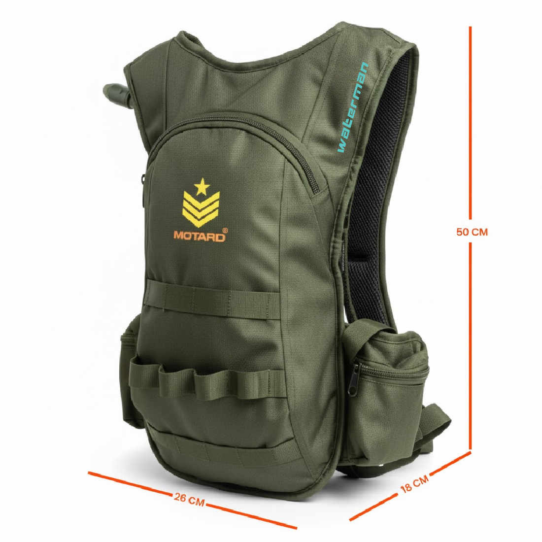 Motard Waterman H20 Hydration Tactical Backpack Olive Green with 3L Hydration Bladder - Image 4